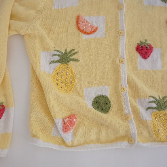 Christopher Banks Yellow Fruit Novelty Beaded Knit Cardigan Preppy Sweater M - Picture 7 of 11